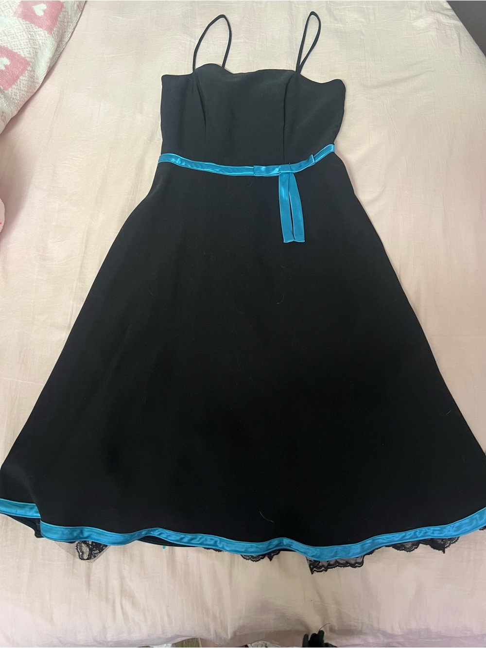 Vintage Black Midi Dress with Teal Trim